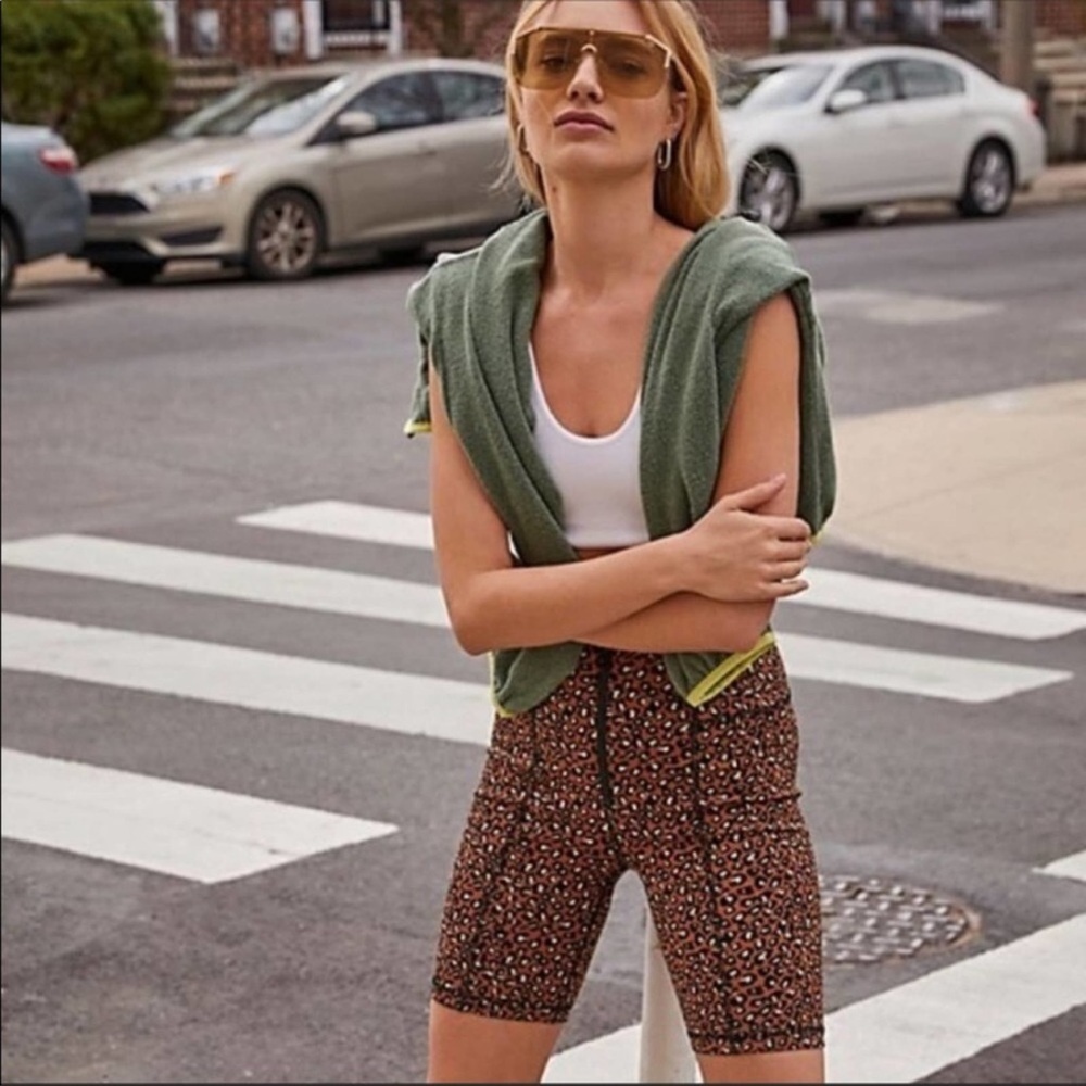 Free People Lucky Strike Biker Shorts Leopard Print